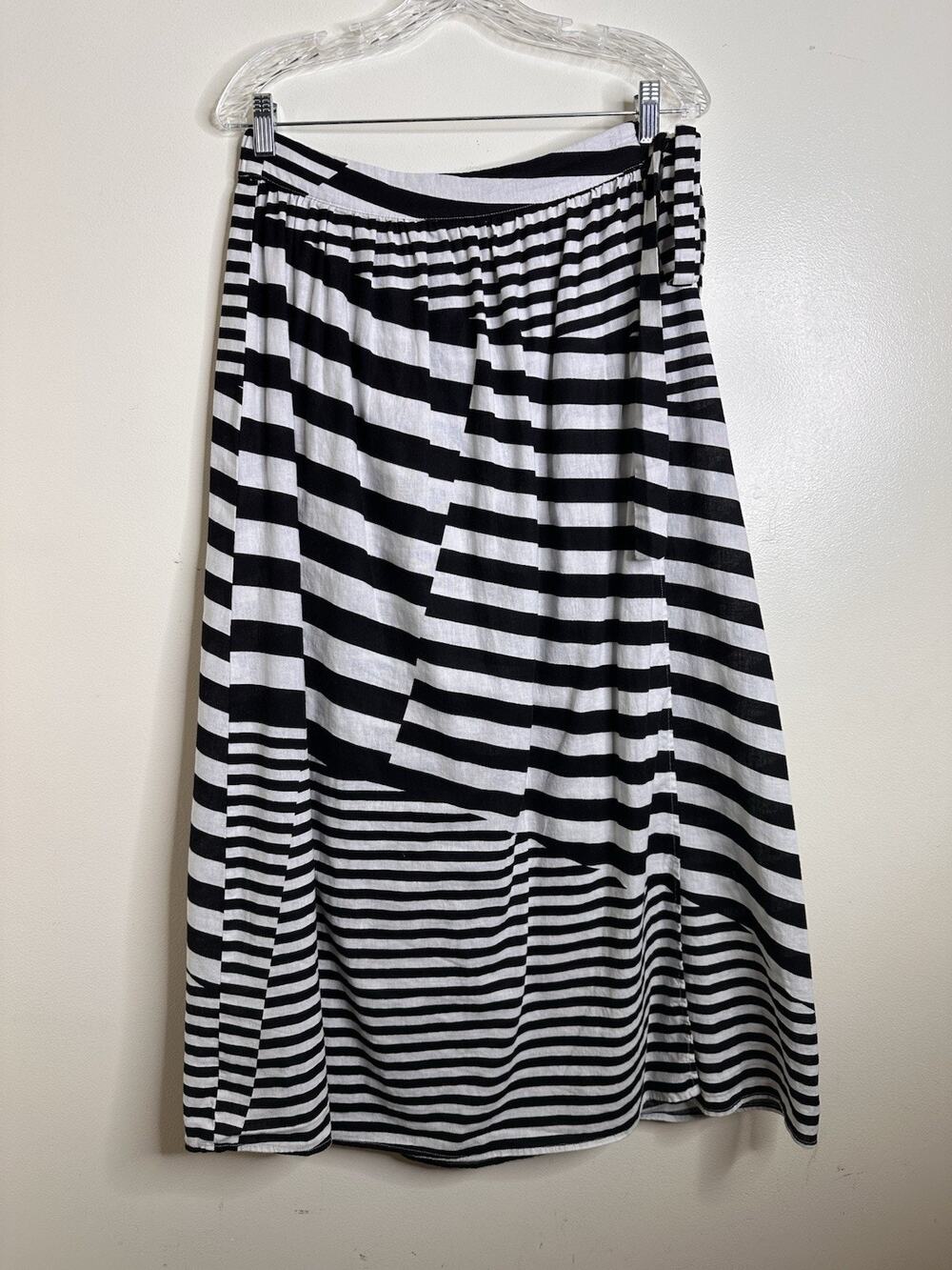 Loft Beach Size Small Black White Linen Wrap Skirt Long Ties At Waist